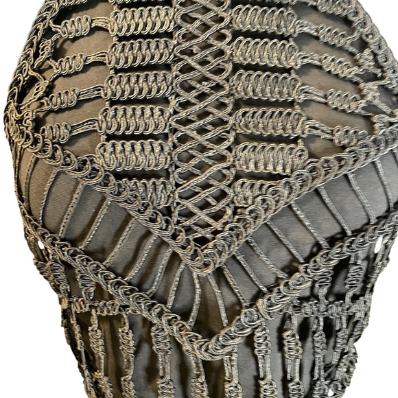 H&M Ribbon-embroidered top Dark khaki green, Size Small - Picture 6 of 9